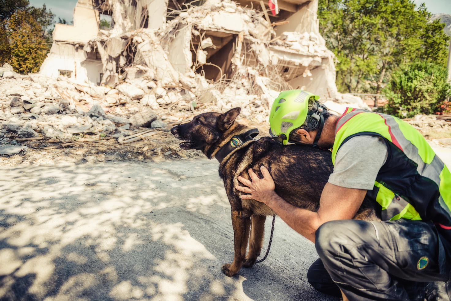 Rescuer search with help of rescue dog